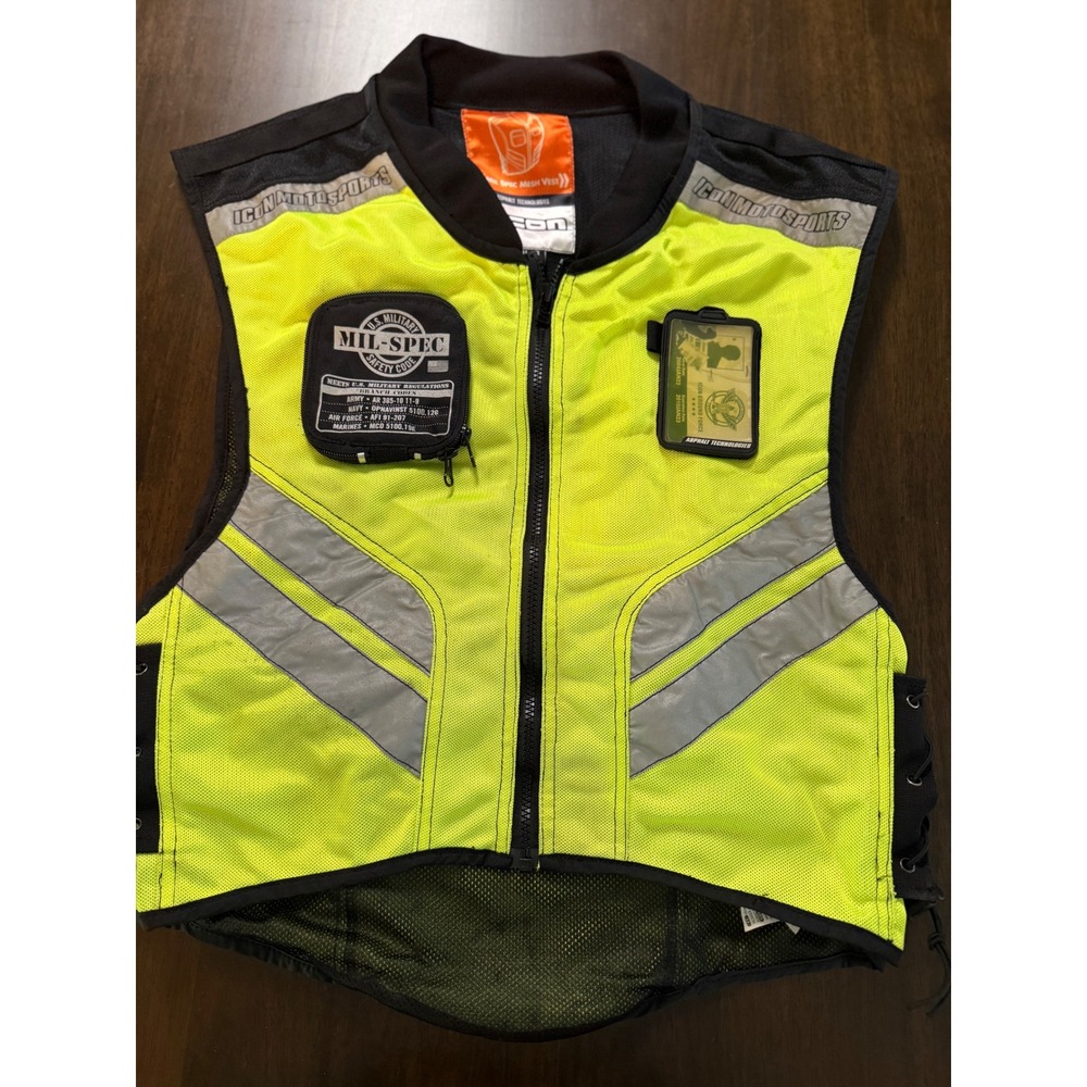 Icon Mil-Spec Mesh Motorcycle Safety Vest Neon Yellow Reflective Mens Regular